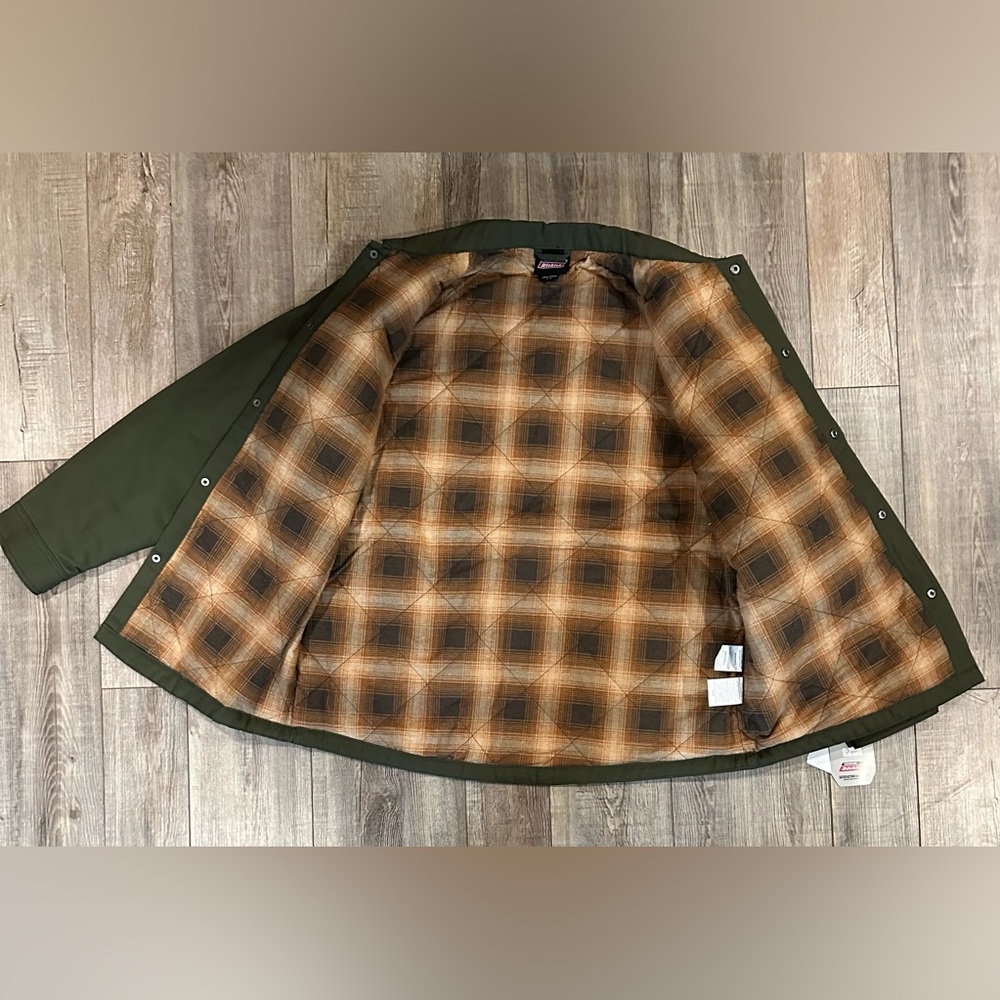 Dickies Olive Jacket with Brown Plaid Lining